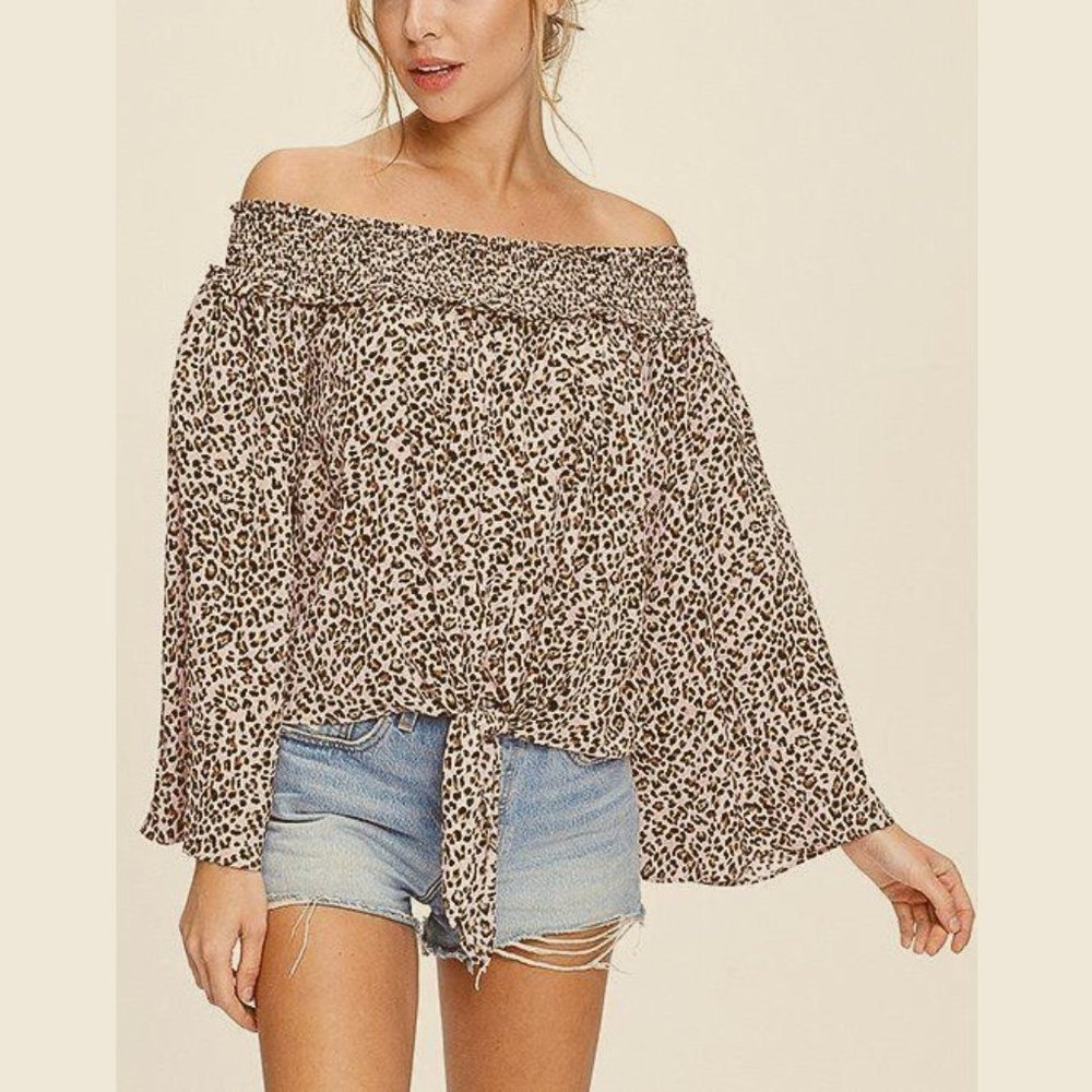 Free People FP Movement Leopard Off-Shoulder Top - Picture 13 of 16